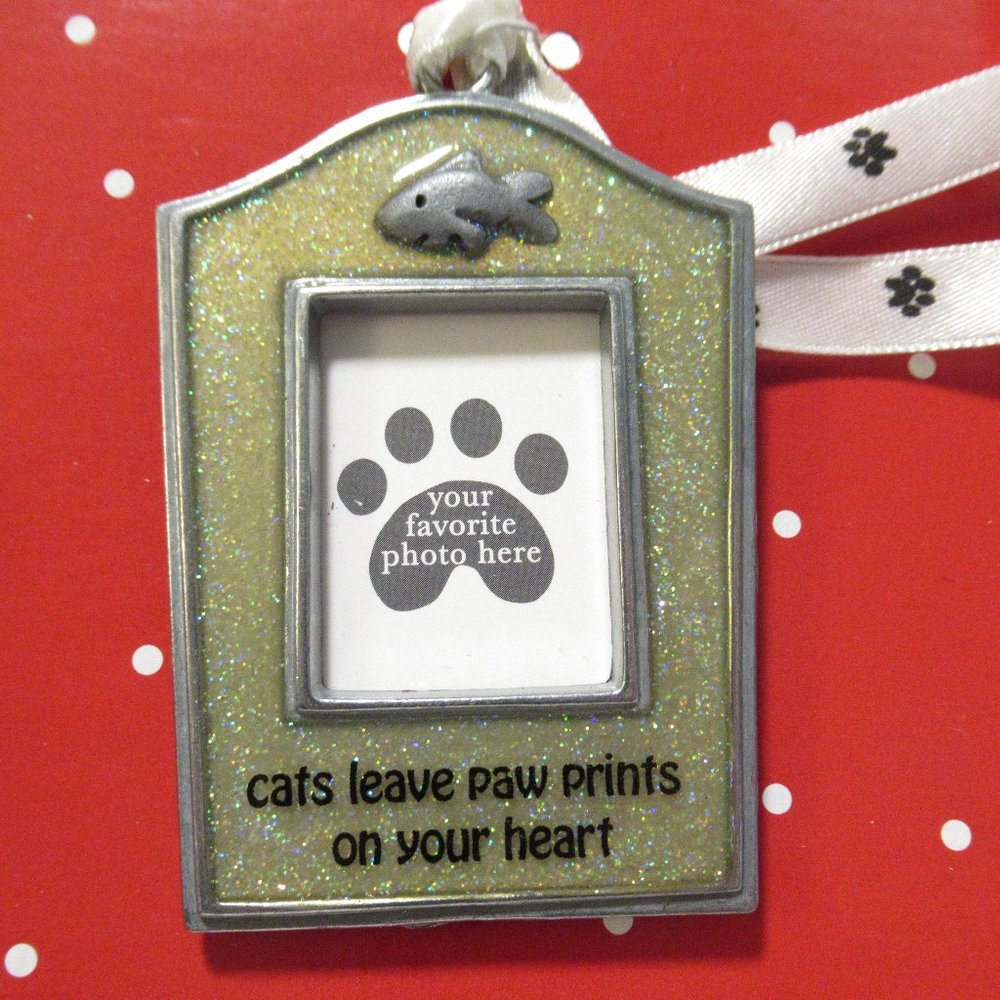 Glitter Cat Ornament - Silver and White